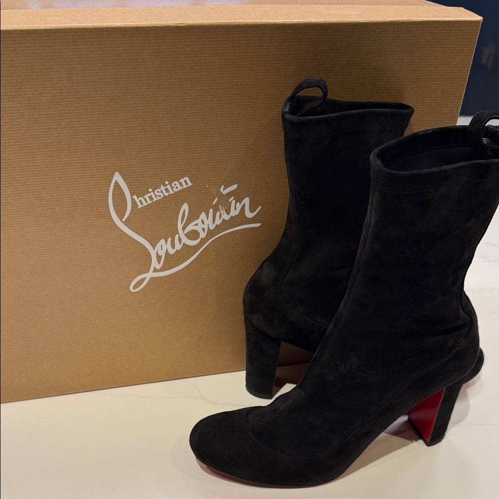 Christian Louboutin Black Suede Ankle Boots with Signature Red Sole - Picture 2 of 5
